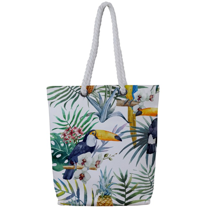 Tropical flowers Full Print Rope Handle Tote (Small)