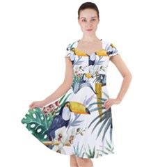 Tropical Flowers Cap Sleeve Midi Dress by goljakoff