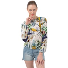 Tropical Flowers Banded Bottom Chiffon Top by goljakoff