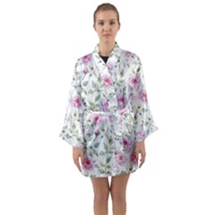 Rose Flowers Long Sleeve Satin Kimono by goljakoff