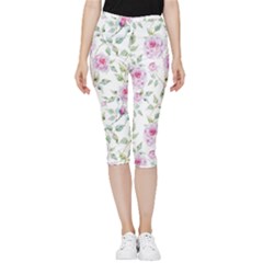 Rose Flowers Inside Out Lightweight Velour Capri Leggings  by goljakoff