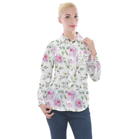 Rose Flowers Women s Long Sleeve Pocket Shirt by goljakoff