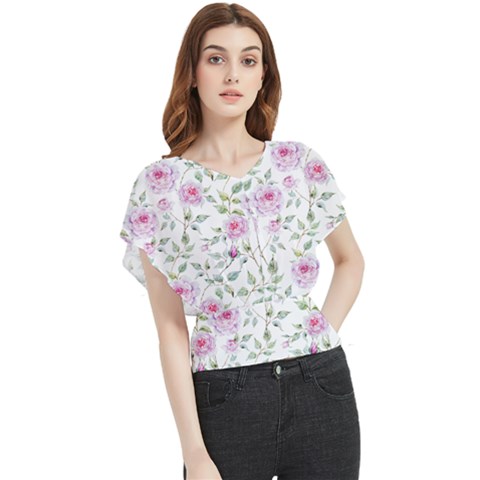 Rose Flowers Butterfly Chiffon Blouse by goljakoff