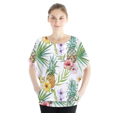 Tropical Pineapples Batwing Chiffon Blouse by goljakoff