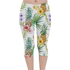 Tropical Pineapples Velvet Capri Leggings  by goljakoff