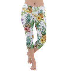 Tropical Pineapples Lightweight Velour Capri Yoga Leggings by goljakoff