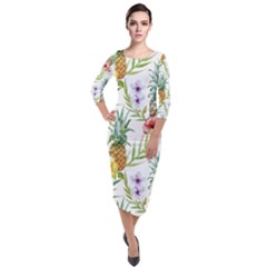 Tropical Pineapples Quarter Sleeve Midi Velour Bodycon Dress by goljakoff