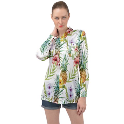 Tropical Pineapples Long Sleeve Satin Shirt by goljakoff