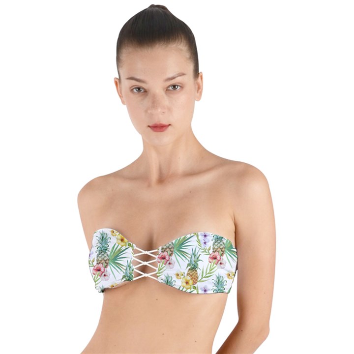 Tropical pineapples Twist Bandeau Bikini Top