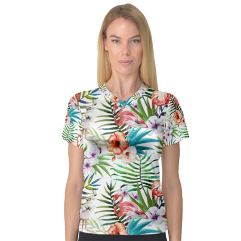 Tropical Flamingo V-neck Sport Mesh Tee by goljakoff