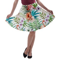 Tropical Flamingo A-line Skater Skirt by goljakoff