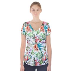 Tropical Flamingo Short Sleeve Front Detail Top by goljakoff