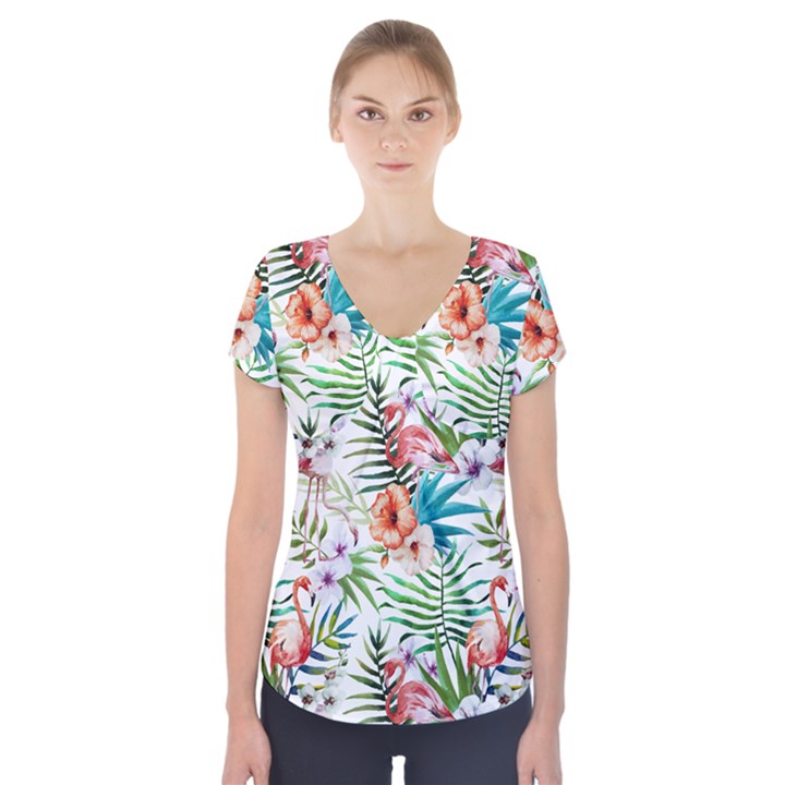 Tropical flamingo Short Sleeve Front Detail Top