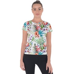 Tropical Flamingo Short Sleeve Sports Top  by goljakoff