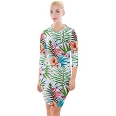 Tropical Flamingo Quarter Sleeve Hood Bodycon Dress by goljakoff