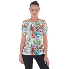 Tropical Flamingo Shoulder Cut Out Short Sleeve Top by goljakoff