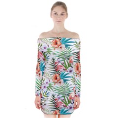 Tropical Flamingo Long Sleeve Off Shoulder Dress by goljakoff