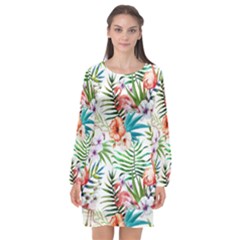 Tropical Flamingo Long Sleeve Chiffon Shift Dress  by goljakoff