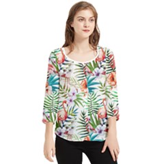 Tropical Flamingo Chiffon Quarter Sleeve Blouse by goljakoff