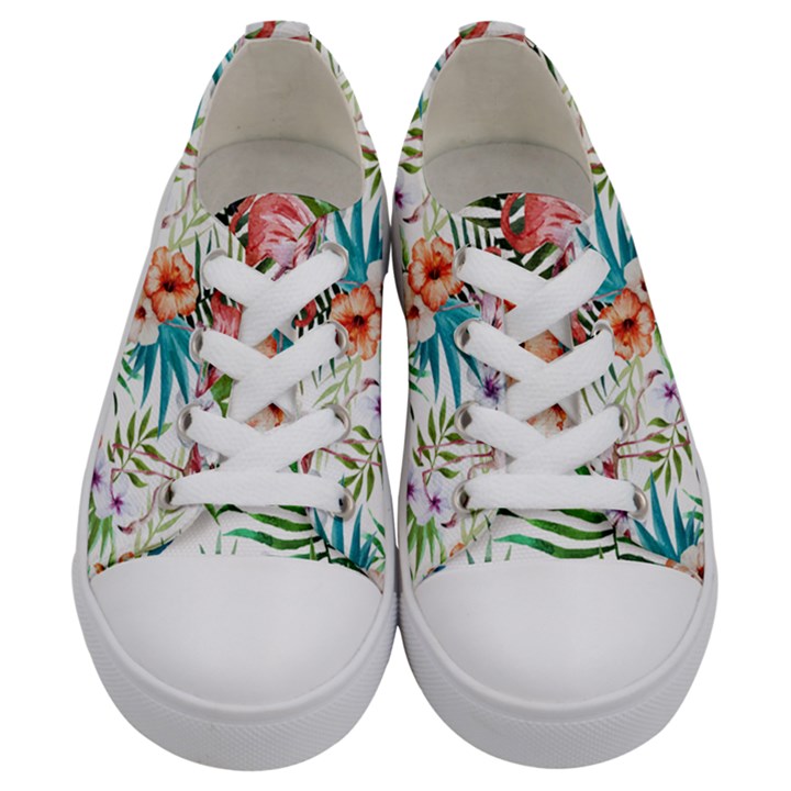 Tropical flamingo Kids  Low Top Canvas Sneakers