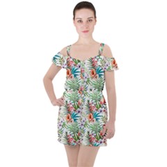 Tropical Flamingo Ruffle Cut Out Chiffon Playsuit by goljakoff