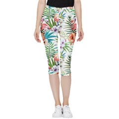 Tropical Flamingo Inside Out Lightweight Velour Capri Leggings  by goljakoff