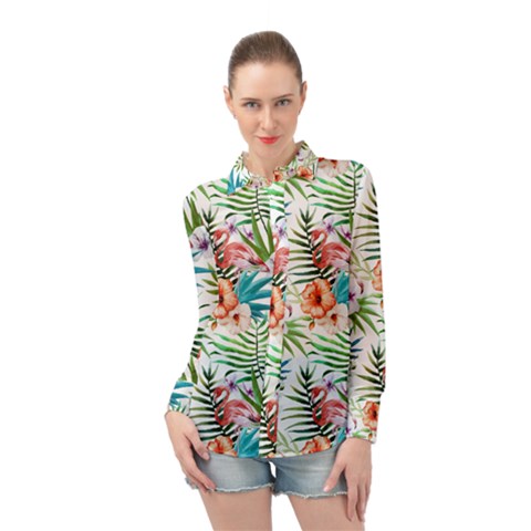 Tropical Flamingo Long Sleeve Chiffon Shirt by goljakoff