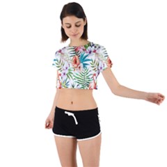 Tropical Flamingo Tie Back Short Sleeve Crop Tee by goljakoff