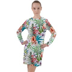 Tropical Flamingo Long Sleeve Hoodie Dress by goljakoff