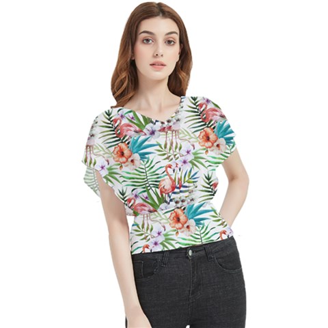 Tropical Flamingo Butterfly Chiffon Blouse by goljakoff