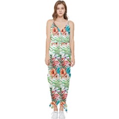 Tropical Flamingo Sleeveless Tie Ankle Jumpsuit by goljakoff