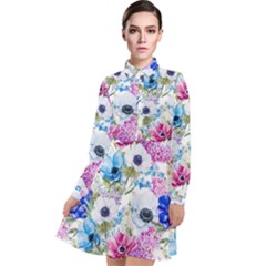 Purple Flowers Long Sleeve Chiffon Shirt Dress by goljakoff