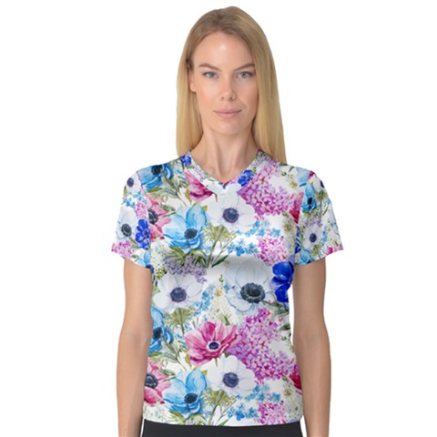 Purple Flowers V-neck Sport Mesh Tee by goljakoff