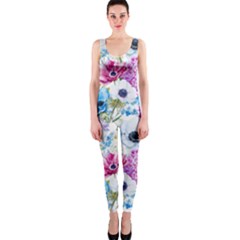 Purple Flowers One Piece Catsuit by goljakoff