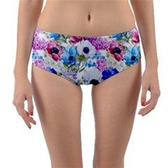 Purple Flowers Reversible Mid-waist Bikini Bottoms by goljakoff