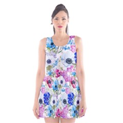 Purple Flowers Scoop Neck Skater Dress by goljakoff