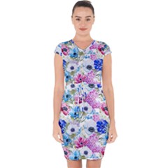 Purple Flowers Capsleeve Drawstring Dress  by goljakoff