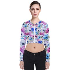 Purple Flowers Long Sleeve Zip Up Bomber Jacket by goljakoff