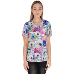 Purple Flowers Women s V-neck Scrub Top by goljakoff