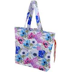 Purple Flowers Drawstring Tote Bag by goljakoff