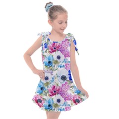 Purple Flowers Kids  Tie Up Tunic Dress by goljakoff