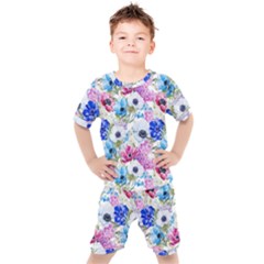 Purple Flowers Kids  Tee And Shorts Set by goljakoff