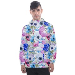 Purple Flowers Men s Front Pocket Pullover Windbreaker by goljakoff