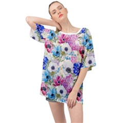 Purple Flowers Oversized Chiffon Top by goljakoff