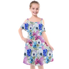 Purple Flowers Kids  Cut Out Shoulders Chiffon Dress by goljakoff