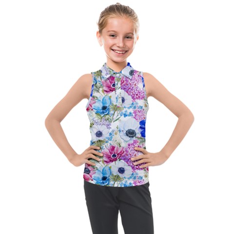 Purple Flowers Kids  Sleeveless Polo Tee by goljakoff