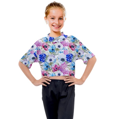 Purple Flowers Kids Mock Neck Tee by goljakoff