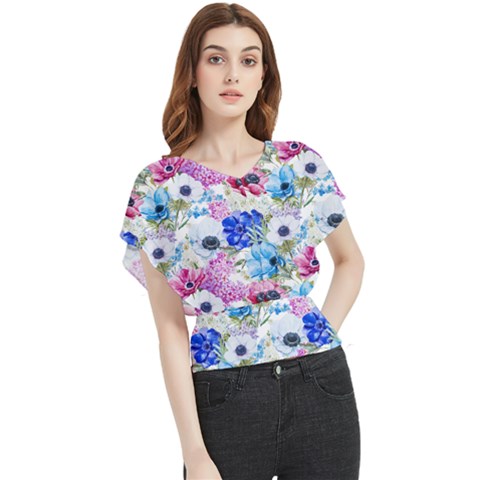 Purple Flowers Butterfly Chiffon Blouse by goljakoff