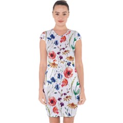 Flowers Capsleeve Drawstring Dress  by goljakoff