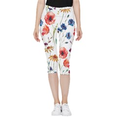 Flowers Inside Out Lightweight Velour Capri Leggings  by goljakoff